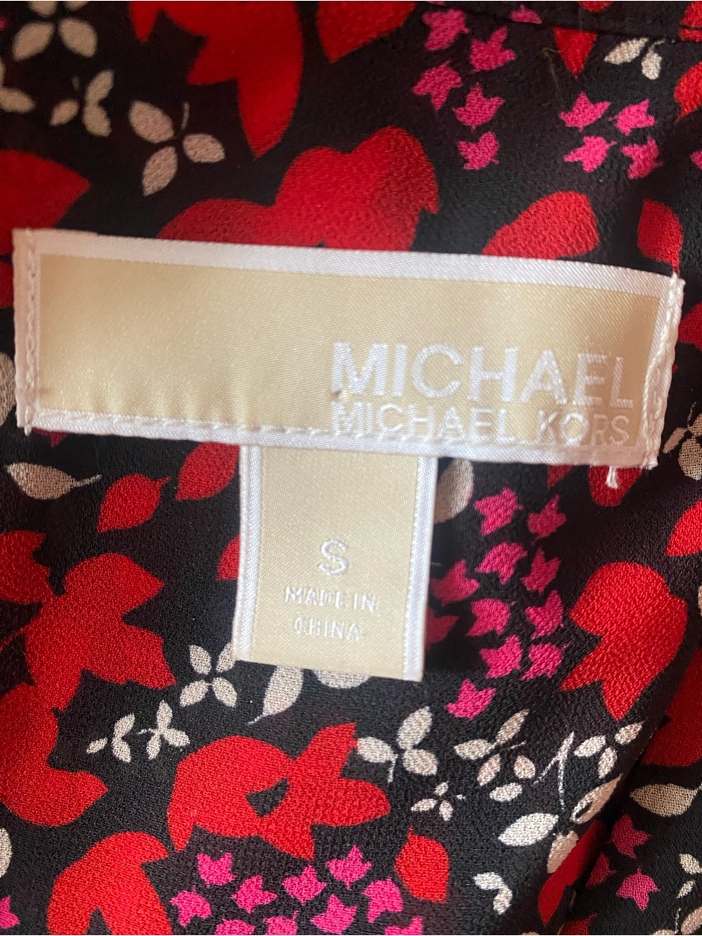 Black Michael Kors Red & Cream Print Maxi Dress with Belt-Waist - Picture 3 of 3